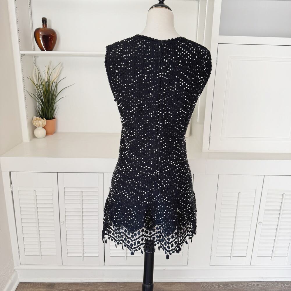 Lela Rose Black White Nubby Boucle Knit Sleeveless Crochet Lace Hem Top Size S - Picture 4 of 7
